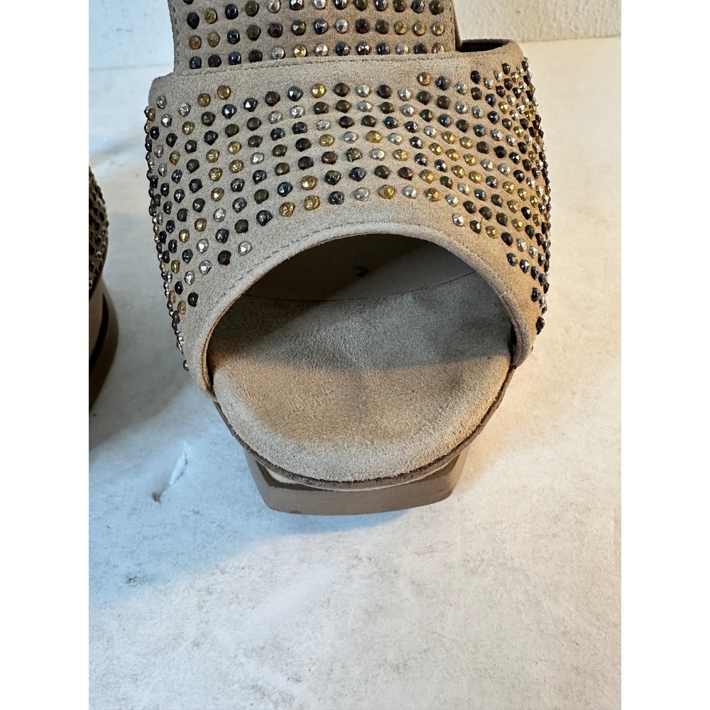 Yves Saint Laurent YSL Tribute Sandals Size 38.5 Beige Suede Studded Platform - Picture 12 of 15